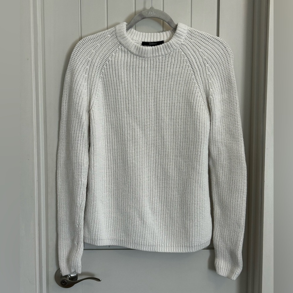 Quince White Organic Cotton Knit Crew Fisherman Sweater Small